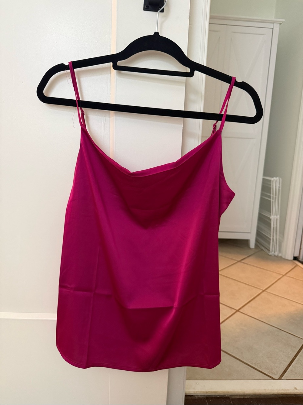 Fuchsia Satin Cowl Neck Camisole Top - Sleek Adjustable Straps